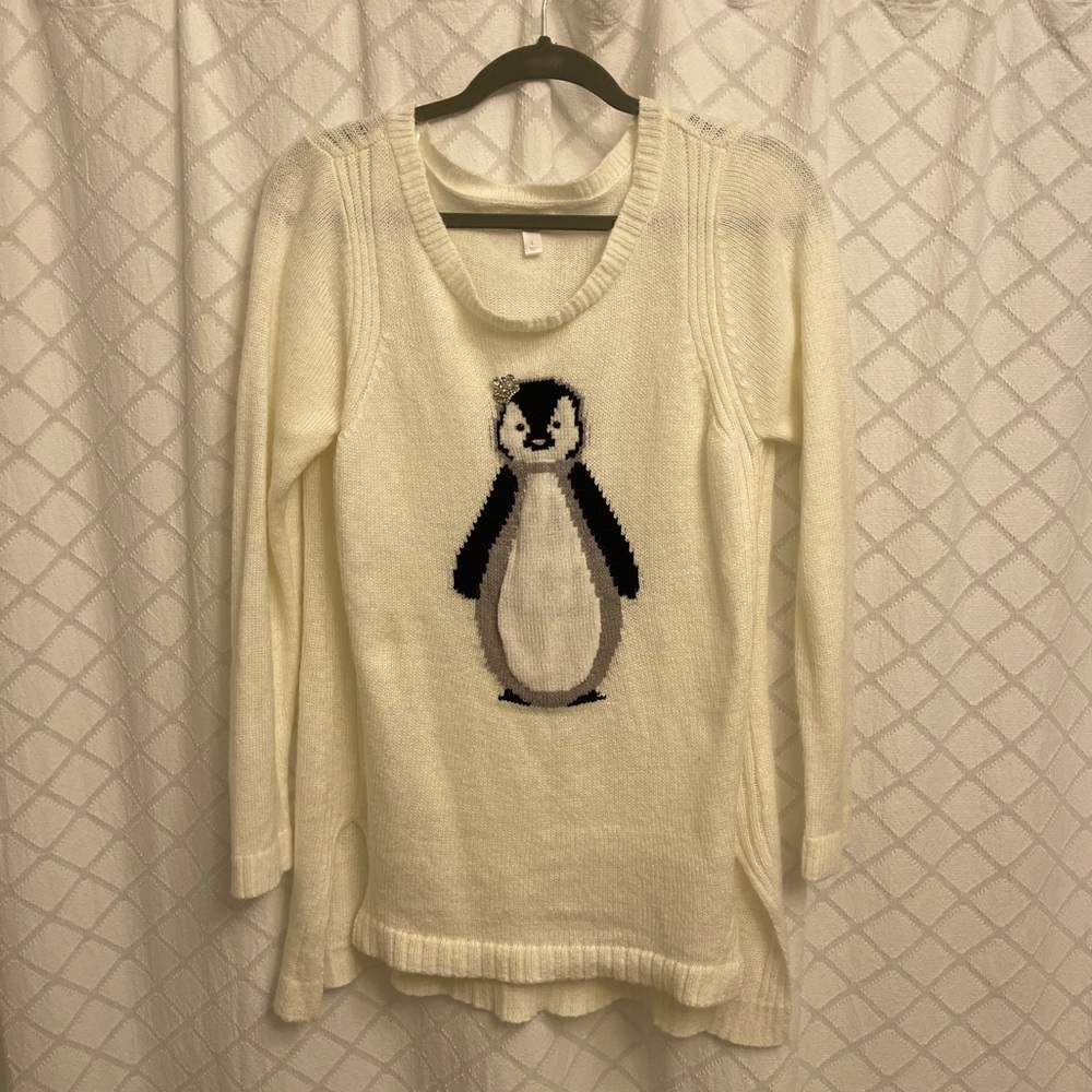 LC Lauren Conrad Cream Penguin Crewneck Sweater